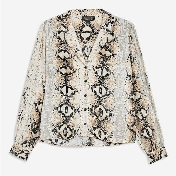 Topshop Snakeskin Print Button Up Shirt Blouse Cream and Black Size 6 - Picture 2 of 16